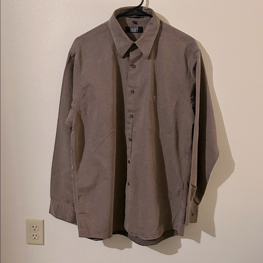 Sharp Brown Cotton Mini Stripe Button Down Dress/Casual Shirt 16.5 X 34/35